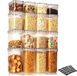 Unyqoos® Set de 16 pots de conservation hermétiques pour l'organisation de la cuisine avec étiquettes