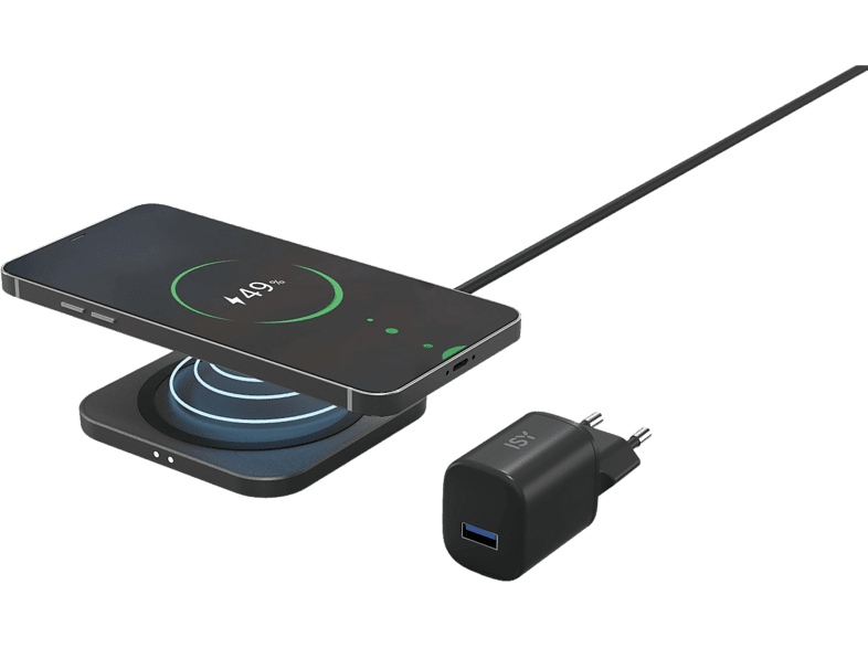 isy Draadloze Oplader Fast Charging Pad Zwart