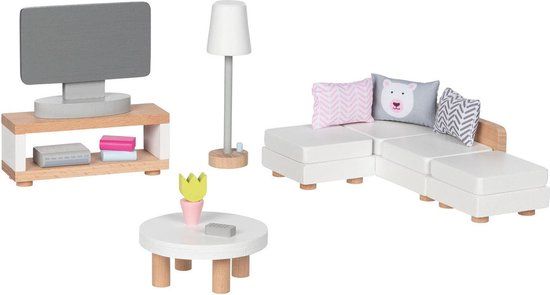 Goki Houten Poppenmeubels Woonkamer - 15dlg. - Multi kleuren