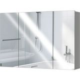 Armoire de salle de bain murale avec 3 portes miroir et étagères réglables - Meuble en MDF, 90 x 15 x 60 cm, gris