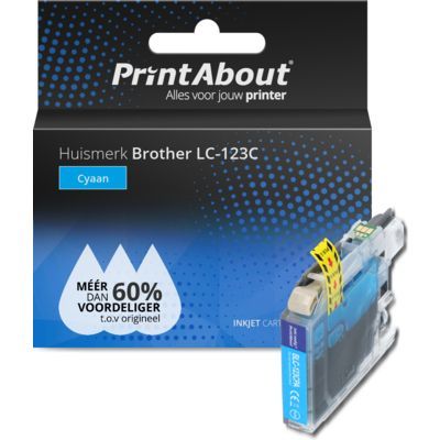 PrintAbout Huismerk LC-123C Cyaan | Compatibel met Brother