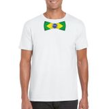 Bellatio Decorations Shoppartners Bv Wit t-shirt met Braziliaanse vlag strikje heren - Brazilie supporter S