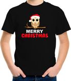 Bellatio Decorations Kerst t-shirt Christmas uil zwart - kinderen 158/164