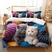 TRANKIELO® Housse de couette 135 x 200 cm - imprimé chat 3D