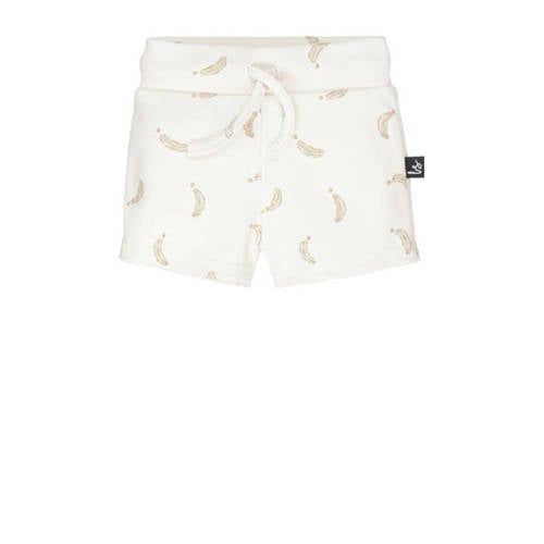 Babystyling baby sweatshort met all over print ecru/lichtbruin