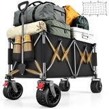 YEAUPE PRO Opvouwbare bolderkar – 260L, 250kg draagvermogen – Inclusief elastisch beschermnet – Dubbele voorremmen – Geschikt voor strand, camping, Antraciet