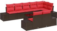 vidaXL Tuinbankenset met opslag Bruin en Rood Poly riet