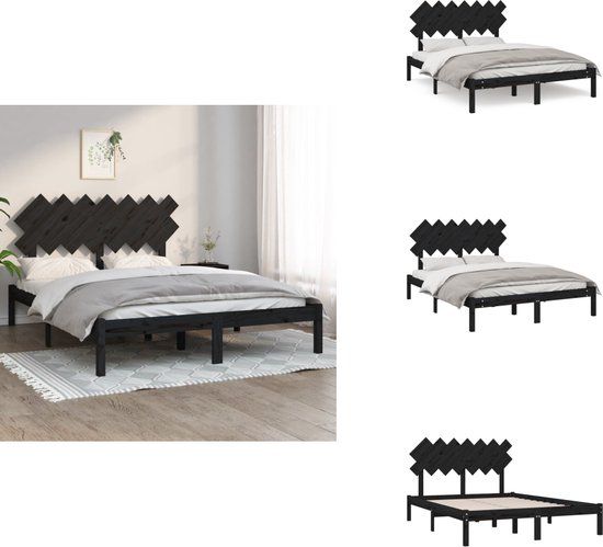vidaXL Bedframe - massief hout - zwart - 140x190 cm