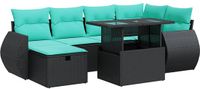 vidaXL 7-delige loungeset met kussens, poly rattan, acacia, grijs
