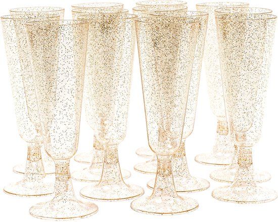 Matana 100 Plastic Champagneglazen met Gouden Glitters