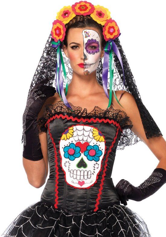 Leg Avenue Day Of The Dead Haarband - Zwart/Multicolours