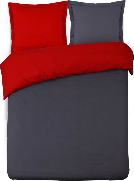 Vision Home VISION Tweezijdig Dekbedovertrek 240x220cm Antraciet/Rood - Katoen