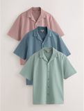 Next - Heren - Korte mouwen jersey overhemden met reverskraag 3 Pack - Blauw