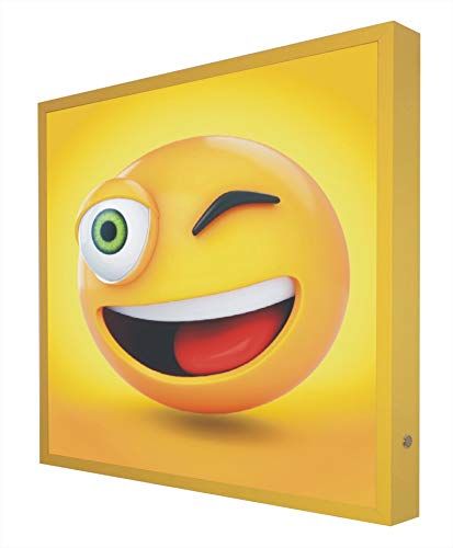 CCRETROILUMINADOS Emoticon 0003 Vintage bordje verlicht met LED-licht, met gele houten frame.