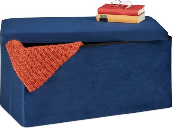Relaxdays Opvouwbare Opbergbank - Halbank Fluweel - Blauw