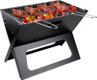 Alpina Tafel BBQ Houtskool - Tafelgrill met Grillplaat en Deksel - Compacte Barbecue met Grillplaat - Tafelbarbecue Draagbaar - Ideaal voor Buiten - Zilver