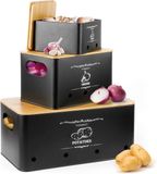 Merkloos Set van 3 Zwarte Opslagboxen voor Aardappelen, Uien & Knoflook met Bamboe Deksel
