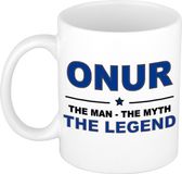 Bellatio Decorations Onur cadeau mok - man myth legend - naam koffiemok / beker - wit en blauw - 300 ml - verjaardag