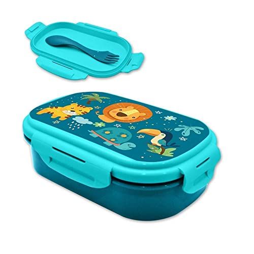 Kids Licensing Into the Dschungle Broodtrommel met vork, jungle, hersluitbare broodtrommel met lepel (lepel en vork in één), KL85890