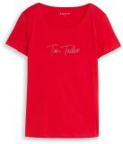 Tom Tailor T-shirt met glitterlogo - Maat XS - soft scarlet red