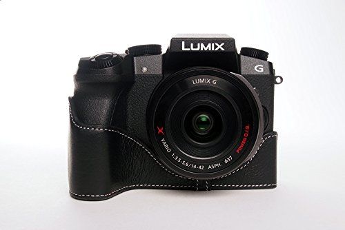 TP Handgemaakte Lederen Camera Case Bag Cover voor Panasonic G7 - Zwart
