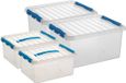 Sunware Q-Line boîtes de rangement set de 4x pièces - 2 tailles - 15 et 36 litres - plastique - transparent/bleu
