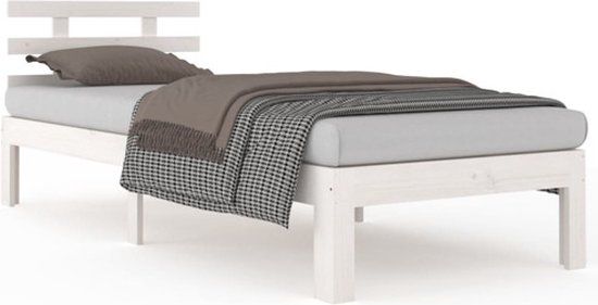 vidaXL Bedframe massief hout wit 75x190 cm