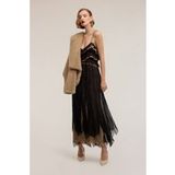 Motivi Long Dress In Georgette With Smart Couture Lace Black Taille: 40