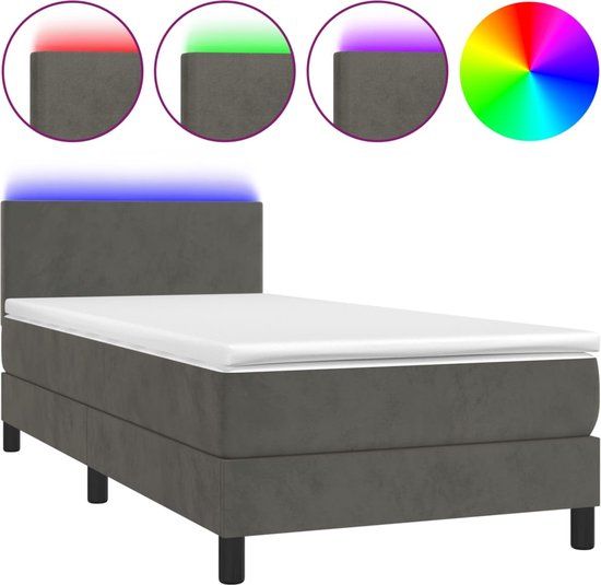 vidaXL Boxspring met matras en LED fluweel donkergrijs 90x200 cm
