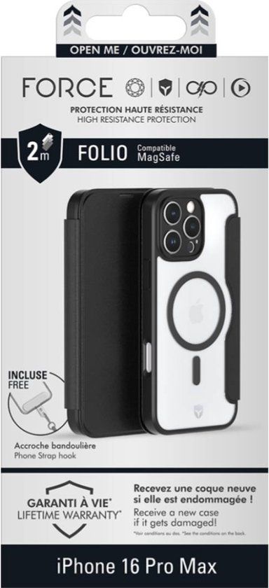 Force Case iPhone 16 Pro Max Hoesje - MagSafe Versterkt Folio, Zwart
