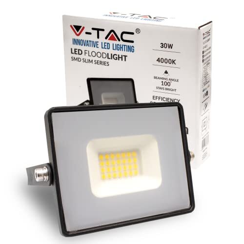 V-tac Led-koplamp voor buiten, 30 W, [nieuwste generatie] – IP65-2510 lumen, LED-spot, buitenspot, kleur: zwart voor huis, tuin, garage, waterdicht, LED-koplamp, koud wit