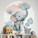Éléphant Sticker Mural Rond / Cercle Enfants - Diamètre 50 cm - Adhésif mat