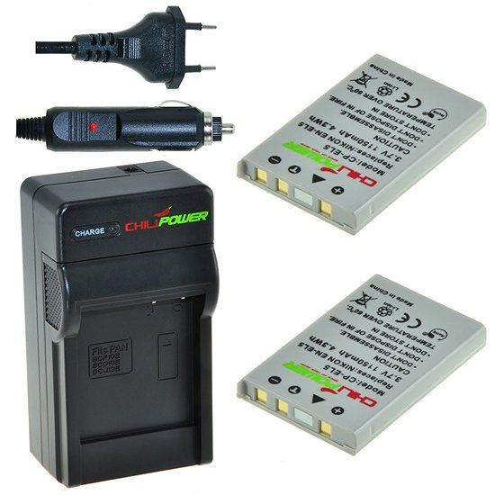 ChiliPower 2 x EN-EL5 accu's voor Nikon - inclusief oplader en autolader