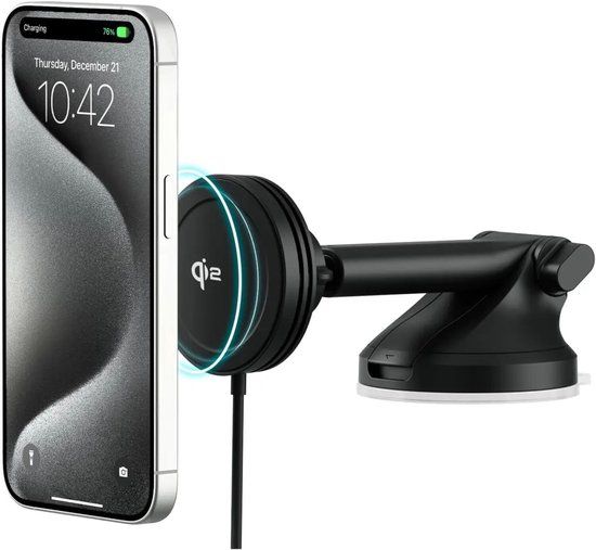 iOttie Velox Houder - Magnetische Telefoonhouder Auto Raam/Dashboard - Compatibel met MagSafe / Qi2 - 15W Draadloos Opladen - Zwart