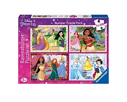 Ravensburger Puzzel Disney Princess, 4 puzzels met 100 stukjes, bumperverpakking, puzzel voor kinderen, aanbevolen leeftijd 5+, hoogwaardige puzzel