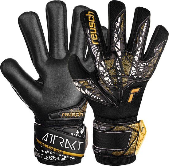 Reusch Attrakt Silver NC Finger Support Keepershandschoenen - Maat 8.5 - Zwart/Goud/Wit - Met Fingersave
