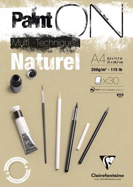 Clairefontaine Paint ON Multi-Techniek Pad Tekenpapier A4 250g Naturel 30 vel