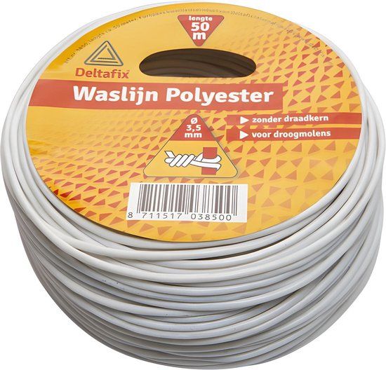 Deltafix polyester waslijn voor droogmolen wit 50 m x 3.2
