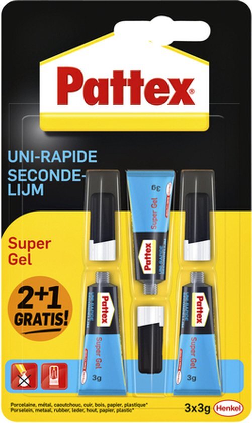 Pattex Super Gel 2+1 stuks - Geen druppels en Vlekken - Niet afdruipend - Verticaal lijmen