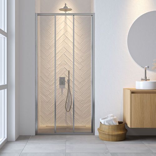 Sealskin Hooked driedelige schuifdeur 85x200 cm - 6 mm helder veiligheidsglas met antikalklaag - zilver hoogglans
