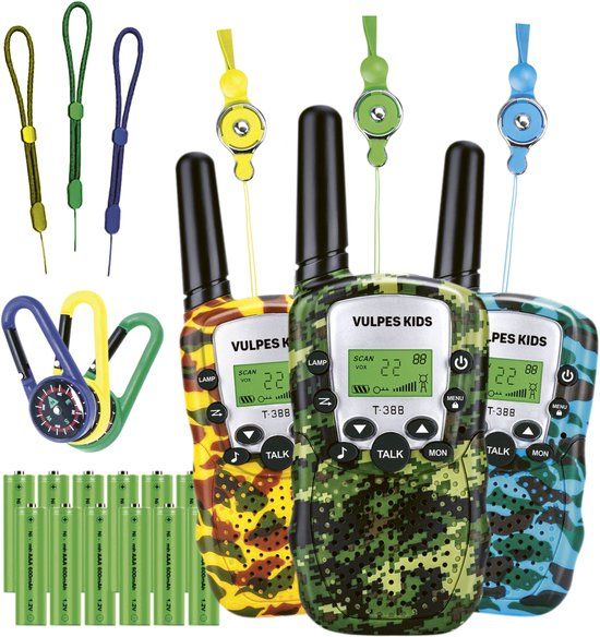 Vulpes goods Walkie Talkie voor Kinderen - 3 Stuks - PRO versie - Camouflage (Blauw, Geel, Groen)
