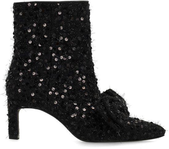 Manfield Dames Zwarte Glitter Enkellaarsjes met Hak - Maat 38