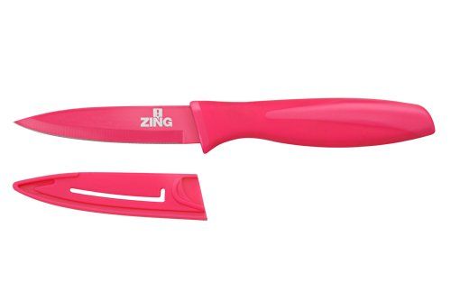 Premier Housewares Zing Groentemes, antiaanbakblad met deksel, roze PP, TPR-gecoat handvat