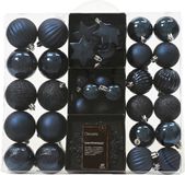 Decoris Kerstballen en Kerstornamenten - 40x - Kunststof - Donkerblauw - Mix