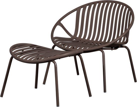 WOOOD Bruce Loungestoel Met Hocker - Polypropeen/Metaal - Paars/Bruin