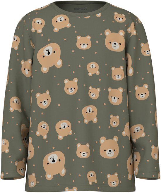 NAME IT Jongens Pyjamaset NMMNIGHTSET 2P AOP NOOS Lange Mouw Dierenprint Katoen Elastaan Dusty Olive 86/92
