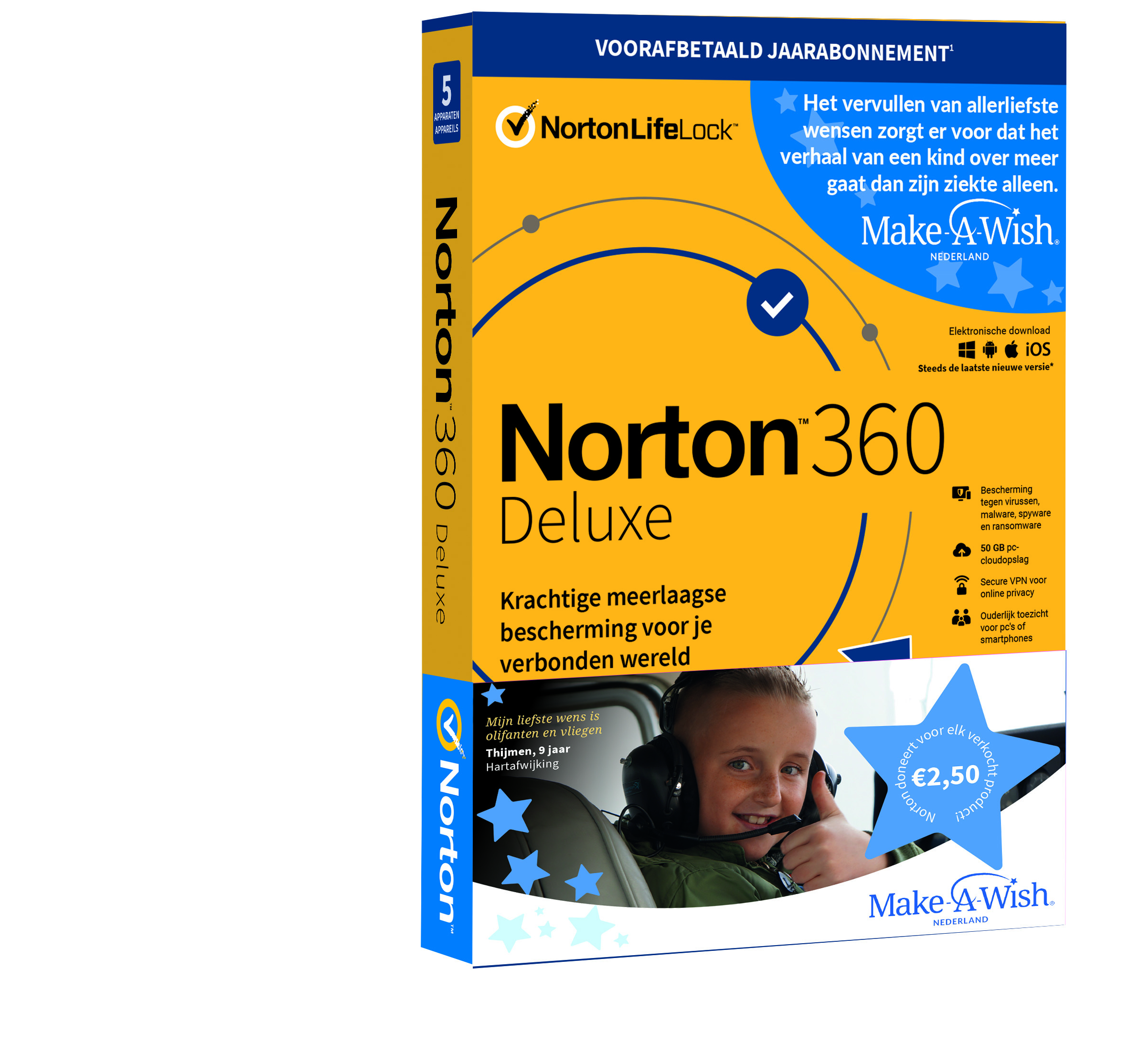 Norton 360 Deluxe | 5-Apparaten | 1-Jaar | 2021 | Windows | Mac | Android | iOS | 50GB Cloud Opslag