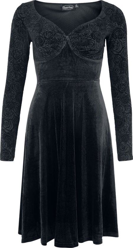 Voodoo Vixen Rose Pattern Velvet Evening Dress Dames Midi-jurk - zwart - XXL