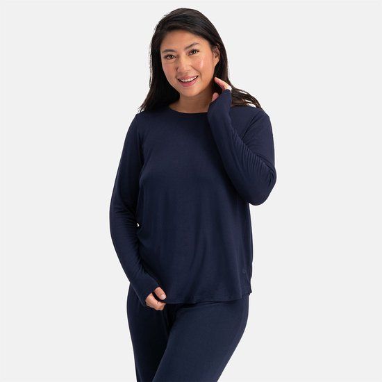 Bamboo Basics Pyjama Set Dames Lange Mouw - Navy Pyjamaset - Maat XL