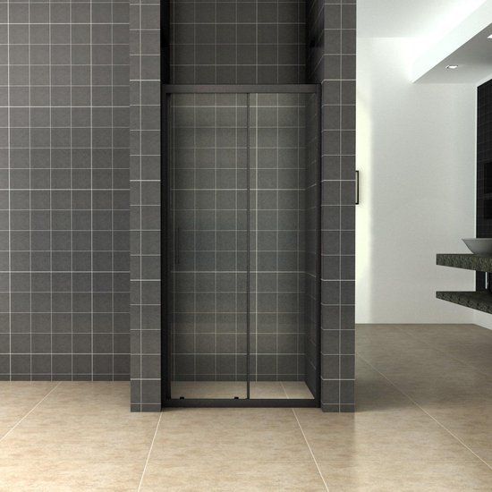 Sanifun Skyline schuifbare nisdeur 1200x2000 mat-zwart 8mm NANO - Transparant glas - RVS